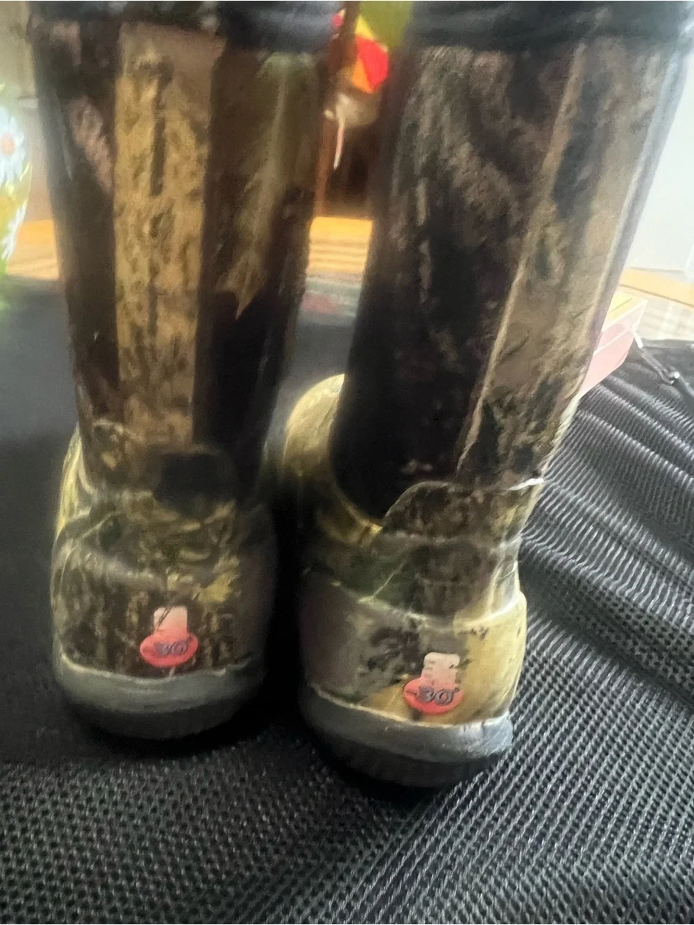 Bogs Kids Rain & Snow Boots in Brown Green Camo Leaf Print